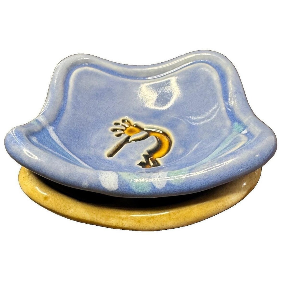 VTG Pretty Pottery Albuquerque NM Trinket Pair Zia Sun/Kokopelli USA Stamped PP - Picture 14 of 15